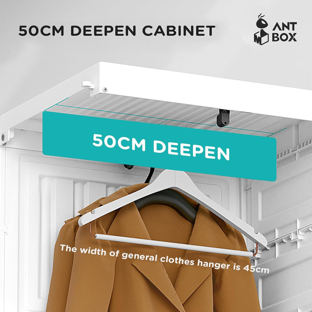 ANTBOX Portable Wardrobe Closet Storage Organizer for Clothes,Transparent Door Panels,Suitable for Living Room, Bedroom,Plastic Wardrobe with Magnetic Door and Easy Assembly (3 Hanging Rod)