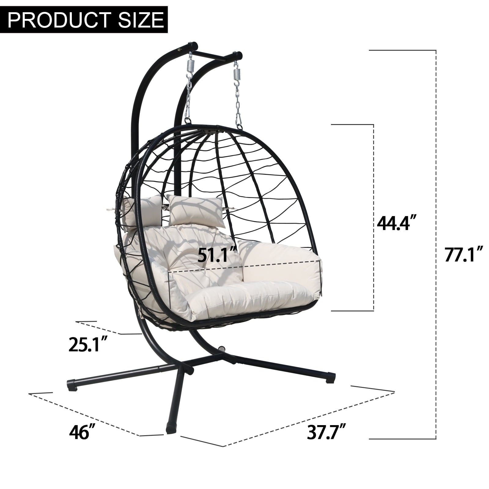 FKSLIFE Double Egg Chair with Stand Hammock Chair Cushion Outdoor Patio Wicker Loveseat Hanging Egg Chairs for 2 Persons