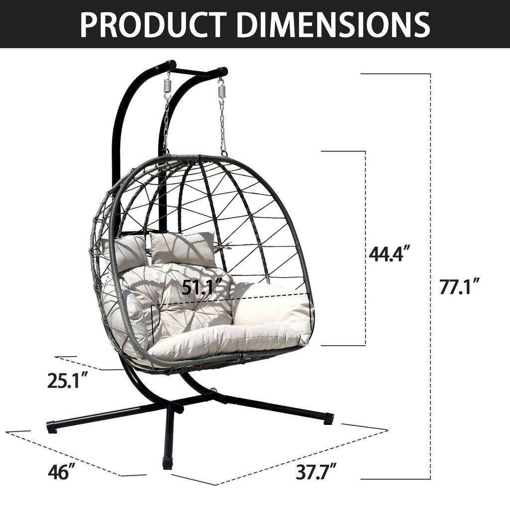 FKSLIFE Double Egg Chair with Stand Hammock Chair Cushion Outdoor Patio Wicker Loveseat Hanging Egg Chairs for 2 Persons