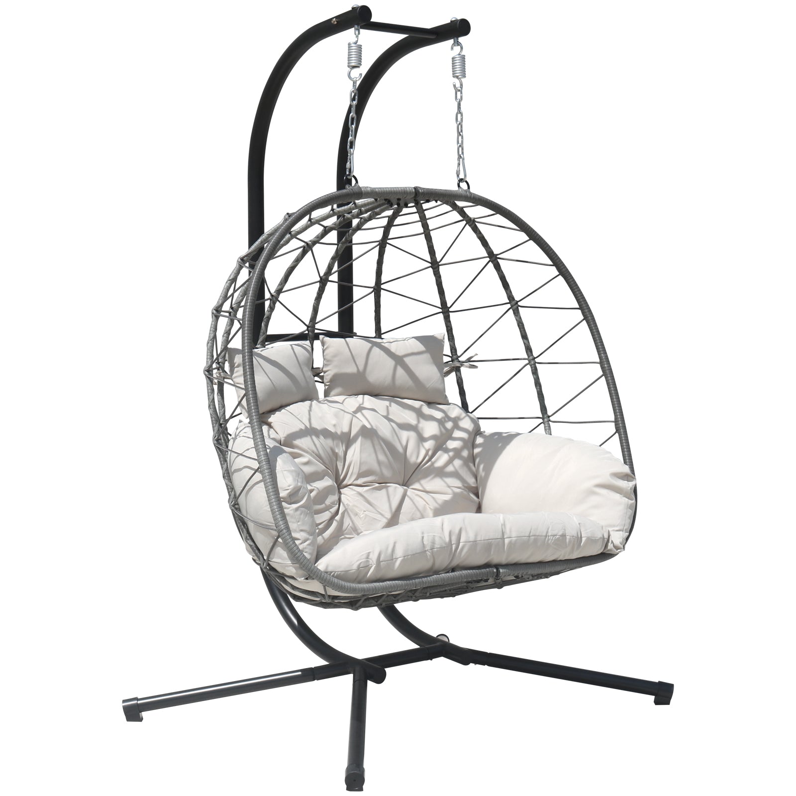 FKSLIFE Double Egg Chair with Stand Hammock Chair Cushion Outdoor Patio Wicker Loveseat Hanging Egg Chairs for 2 Persons