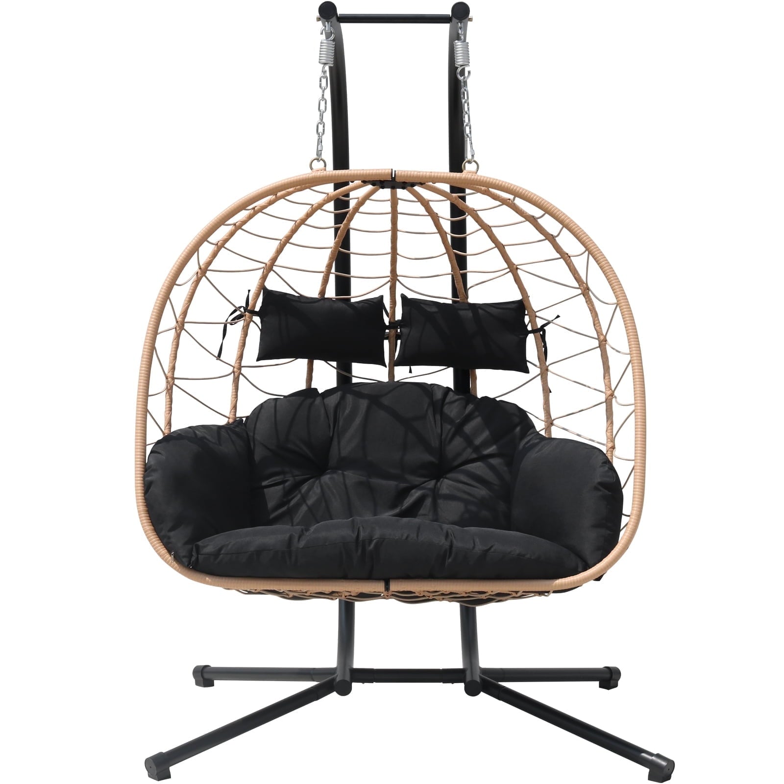 FKSLIFE Double Egg Chair with Stand Hammock Chair Cushion Outdoor Patio Wicker Loveseat Hanging Egg Chairs for 2 Persons