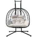FKSLIFE Double Egg Chair with Stand Hammock Chair Cushion Outdoor Patio Wicker Loveseat Hanging Egg Chairs for 2 Persons