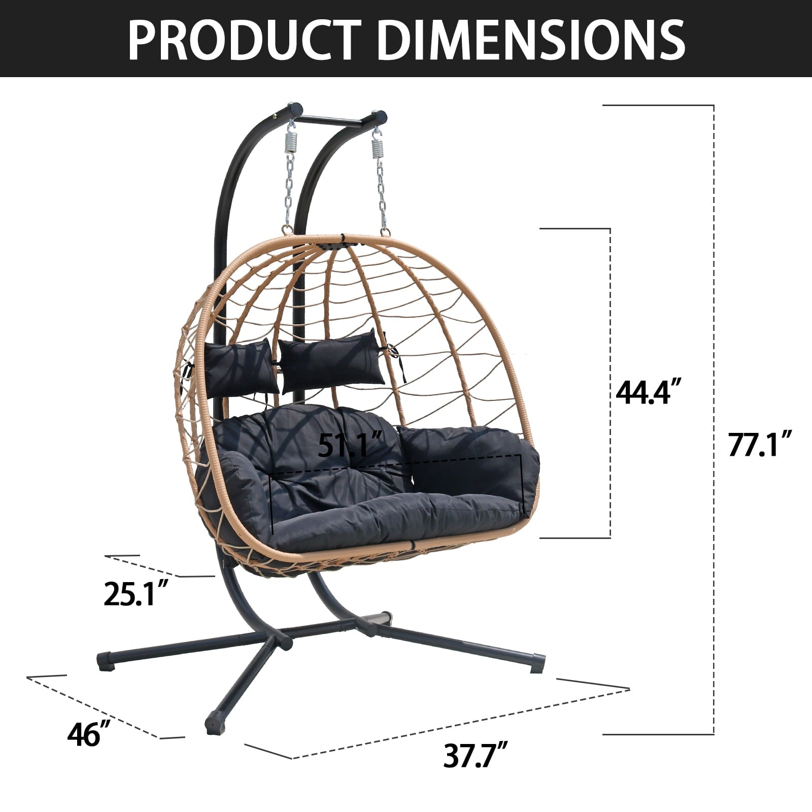 FKSLIFE Double Egg Chair with Stand Hammock Chair Cushion Outdoor Patio Wicker Loveseat Hanging Egg Chairs for 2 Persons